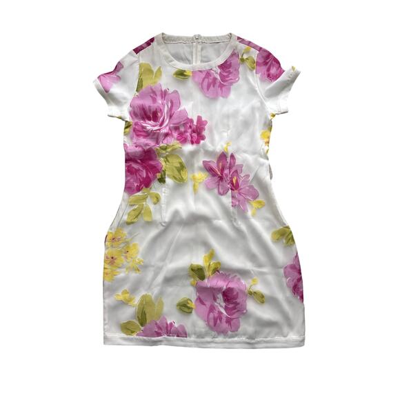 Floral Print Shift Dress Pink Yellow White S/M - Picture 1 of 3